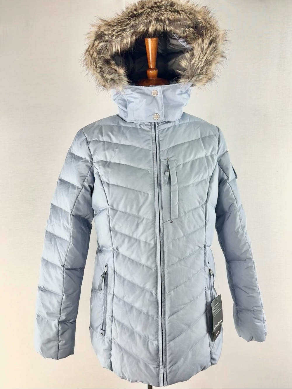 Eddie Bauer Sun Valley Blue Smoke Quilted Down Hooded Winter Jacket NWT